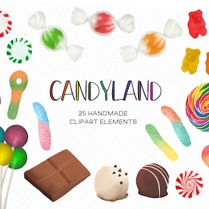 Handpainted Candy clipart - lollipop clipart - chocolate clip art - birthday clip art - food clip art watercolor sweets -download Commercial