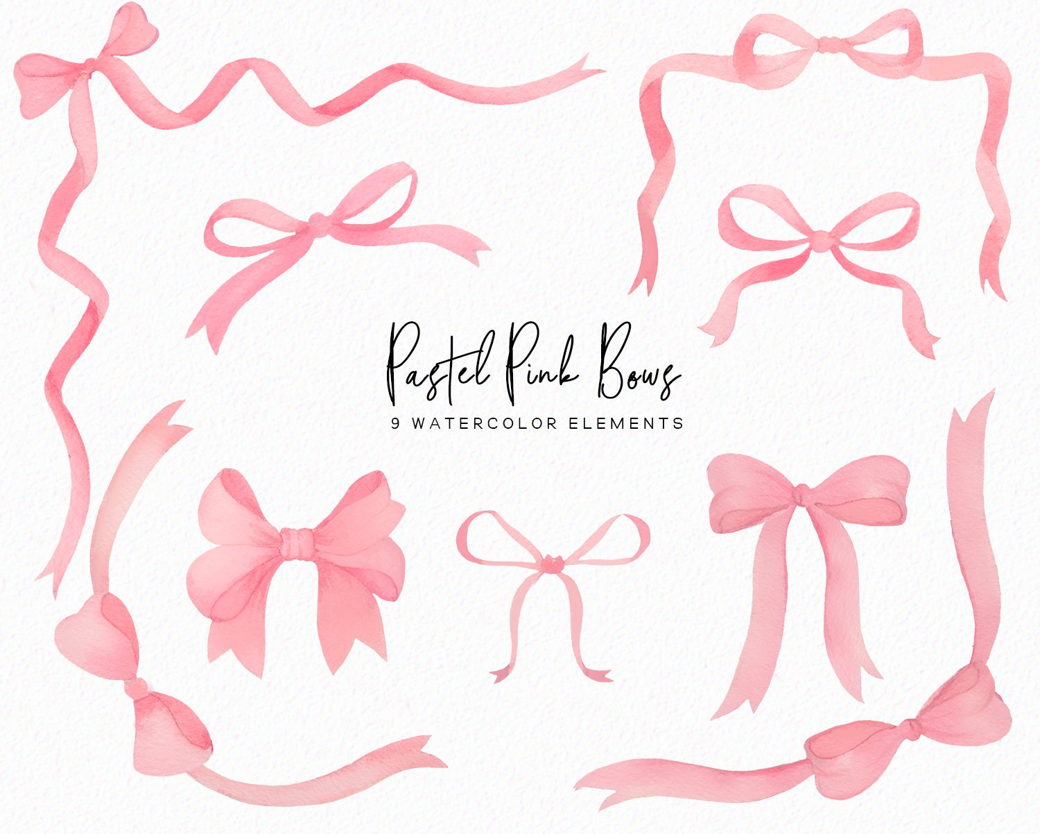 Pastel Pink Watercolor Bows Bow Frames Clipart Watercolor Etsy