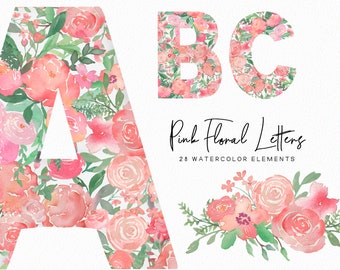 Handpainted Watercolor Floral Alphabet – Spring Flower Letters (Digital Download)