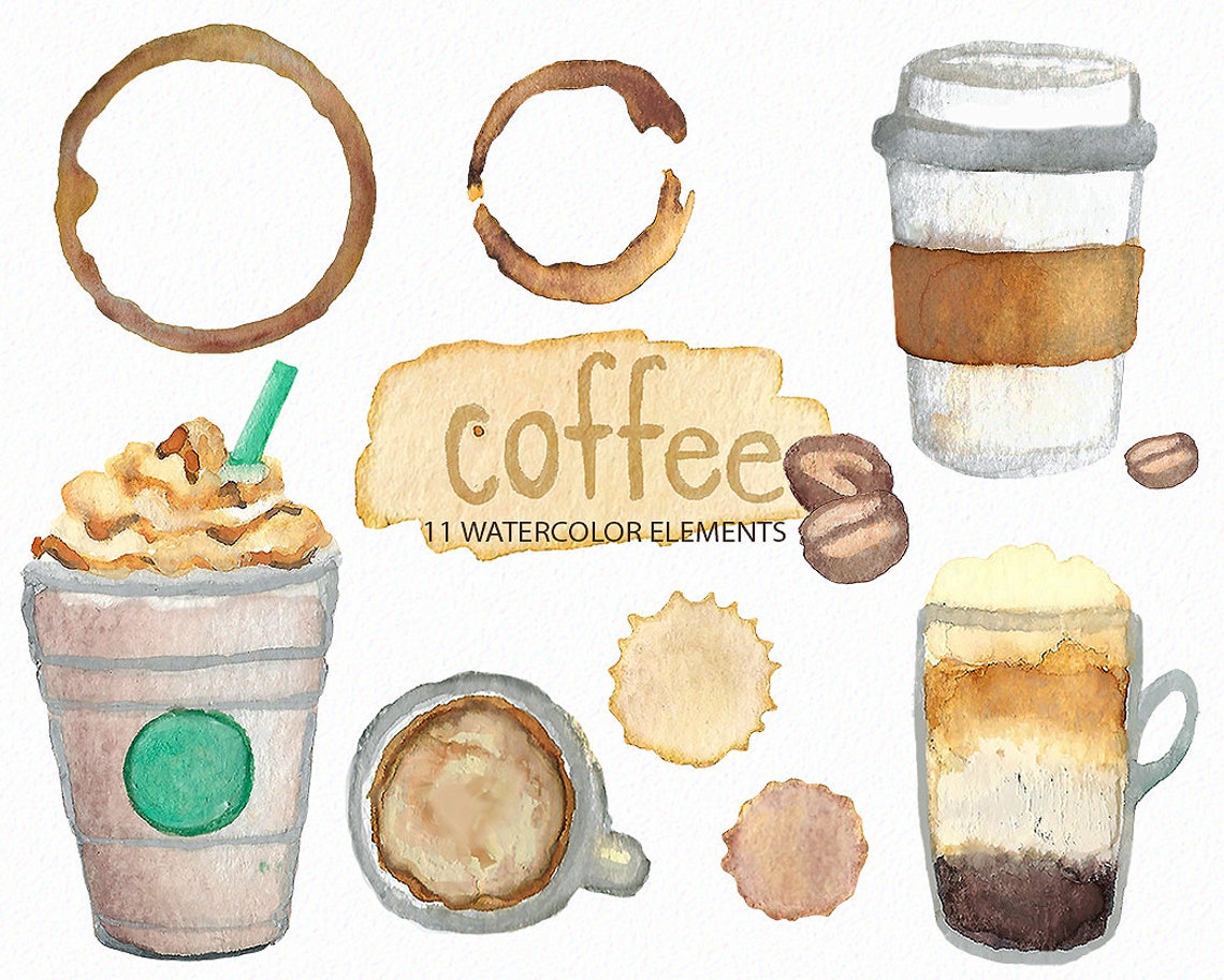 Coffee Clip Art Food Clip Art Cafe Clip Art Watercolor Etsy