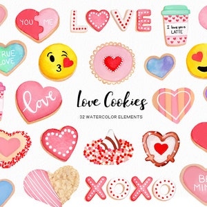 Handpainted Watercolor Cookie Clipart - valentines cookies  - cookie clipart - dessert clipart - bakery clipart sweet clipart-- Commercial