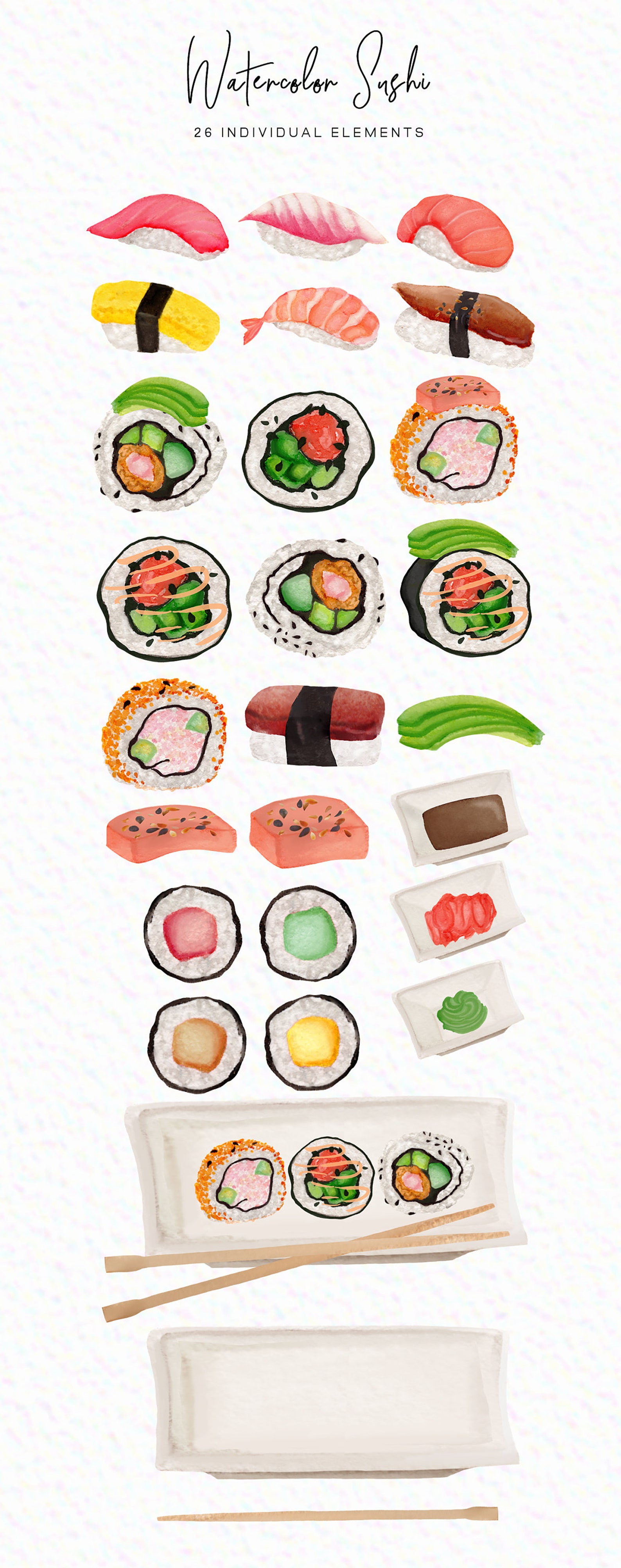 Sushi Clipart Watercolor Sushi Sushi Rolls Nigiri | Etsy