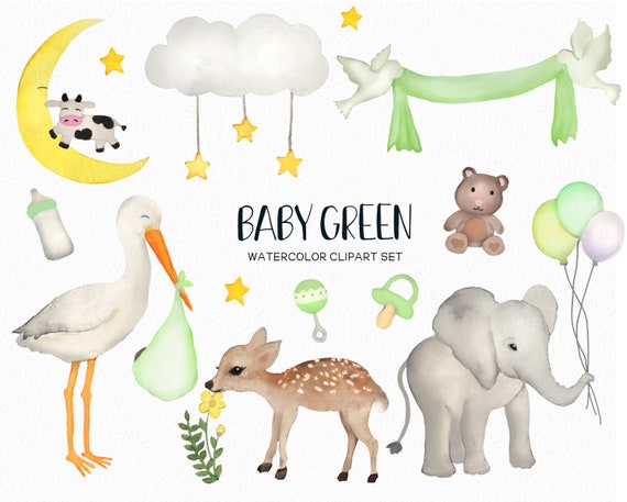 Baby Green Clipart Gender Neutral Baby Graphics Watercolor Etsy