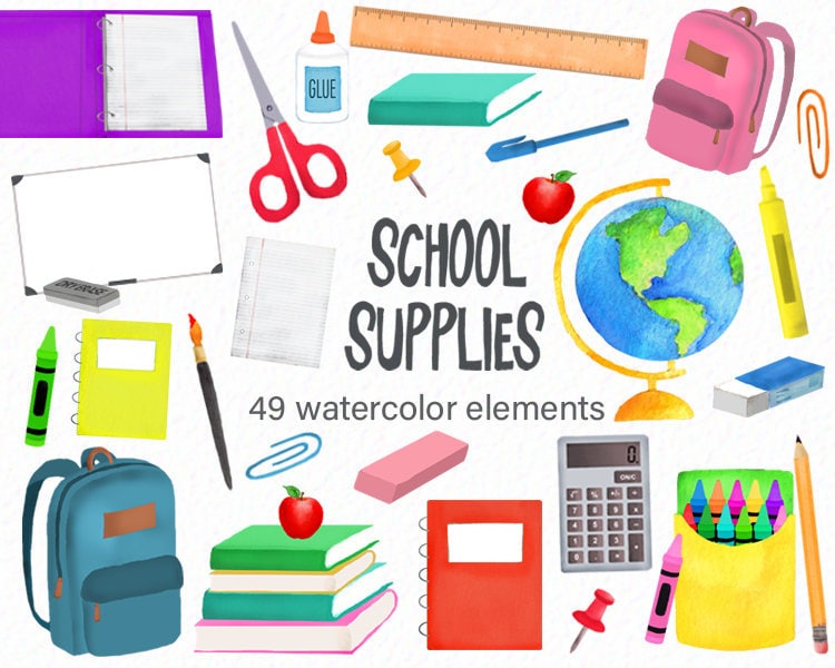 Art Supplies Clipart, Art Class Clip Art, Clipart for Teachers, Commercial  Use Clipart, Classroom Clipart, School Supplies Clipart PNG 