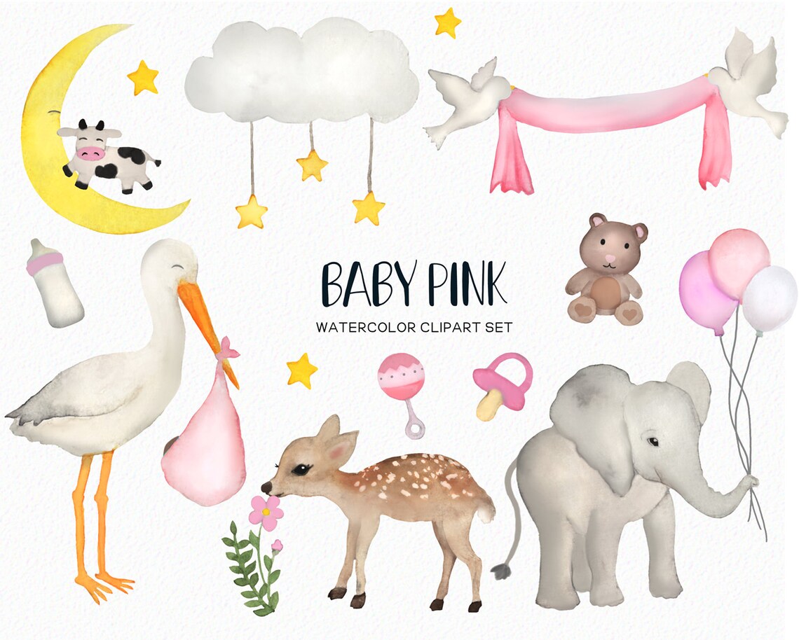 Handpainted Baby Girl Clipart -baby Pink Graphics -watercolor Baby ...