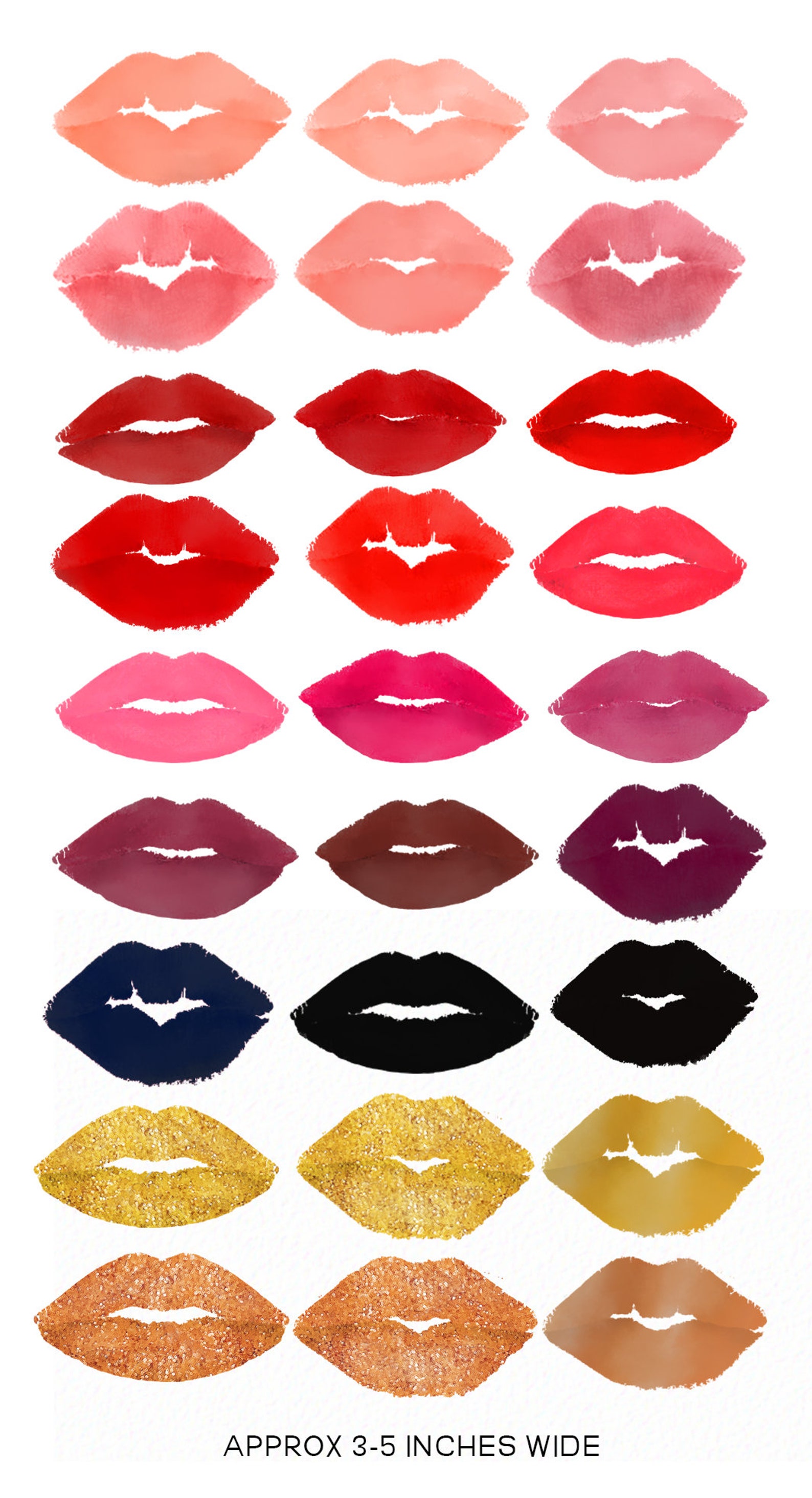 Lips Clipart Lipstick Clipart Glitter Lips gold Metallic Etsy
