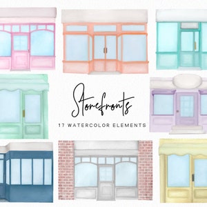 Handpainted Watercolor Stores Clipart - Storefront Clipart - Shopping clipart - stores clipart - colorful shops clipart - ethical - non-AI