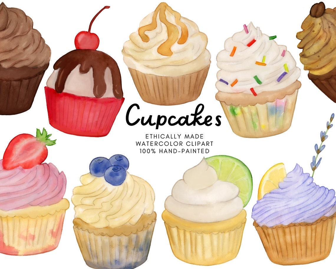Watercolor Cupcake Clipart – Hand-painted Dessert Graphics (digital ...