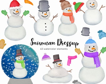 Handpainted Snowman Clipart - Watercolor Snowman - Christmas Clipart - Holiday clipart - cute winter clipart  -  download - Commercial Use