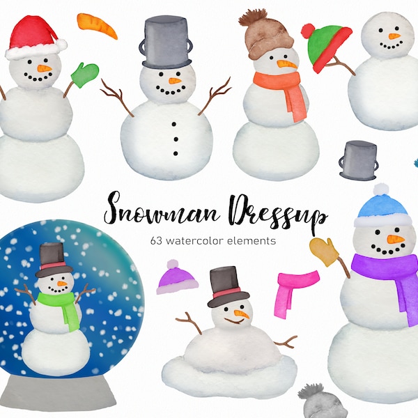 Snowman Clipart - Watercolor Snowman - Christmas Clipart - Holiday clipart - cute winter clipart  - instant download - Commercial Use