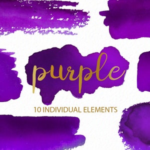Purple and Gold Watercolor - Purple Brush strokes - splotches Watercolor brush clipart - wedding clipart - download - Commercial Use
