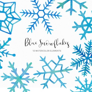 Handbeschilderd - blauwe aquarel sneeuwvlokken - winter sneeuwvlok clipart - kerst clipart - koud weer sneeuw clipart - instant - commercieel