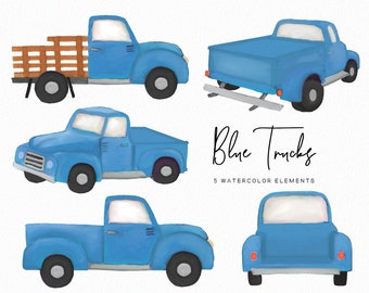 Blue Trucks - vintage blue truck - boy trucks - Watercolor vehicles - boys room decor - nursery decor - instant download - Commercial Use