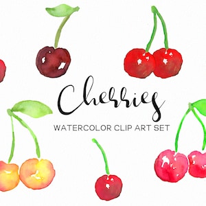 Handpainted Watercolor cherries - Food clipart - Fruit clip art - cherries- Summer clip art - instant download - Commercial Use