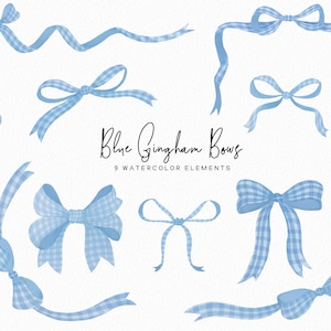 Lazos de acuarela de cuadros azules pintados a mano - Clipart de marcos de lazo - Lazos de acuarela - Clipart de bebé - Lazos azules - Descargar - Comercial