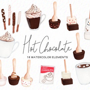 Handpainted Watercolor Hot Chocolate Clipart - Winter Clipart - Christmas Clipart - Holiday clipart - dessert clipart - Commercial Use