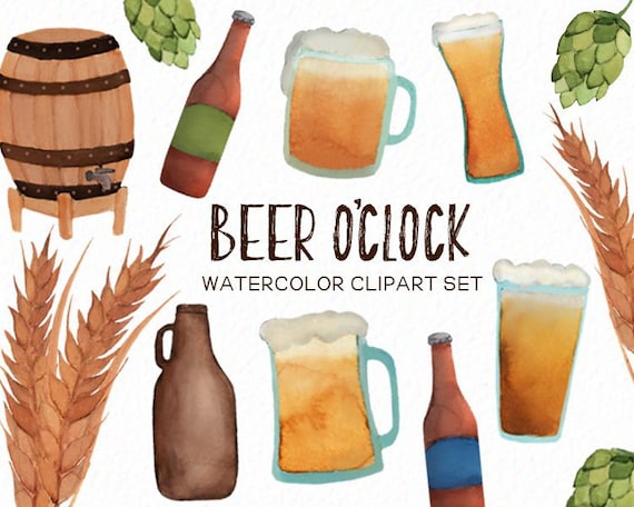 Handpainted - Beer clipart - Watercolor beer - oktoberfest clip art - alcohol clip art - party clip art wheat hops -   - Commercial Use