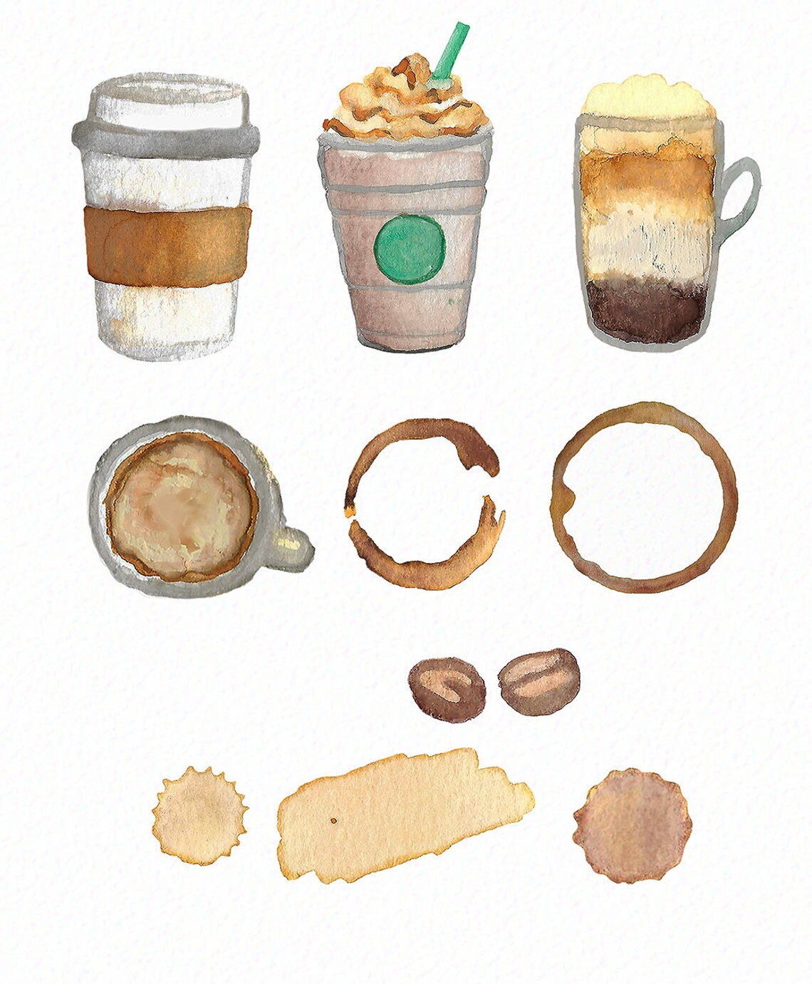 Coffee Clip Art Food Clip Art Cafe Clip Art Watercolor Etsy