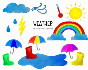 Clima con acuarela pintada a mano - clipart de botas de lluvia - clip art de primavera - clipart de día lluvioso - botas de lluvia de acuarela - descarga - Uso comercial