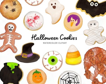 Watercolor Halloween Cookies - Halloween Cookie Clipart - Halloween Clipart - Fall Cookies - instant download - Commercial Use