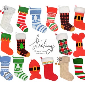 Handgemaltes Aquarell - Strumpf Clipart - Winter Clipart - Weihnachtsclipart - Feiertagsclipart - Weihnachtsmannclipart - kommerzielle Nutzung
