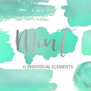 Handpainted Mint and Silver Watercolor - Mint Brush strokes - Splotches - Watercolor brush clipart - wedding clipart -  download -Commercial