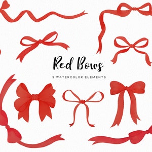 Handpainted Red Watercolor Bows - Bow frames clipart - Christmas bows - holiday bows - red bows - instant download - Commercial
