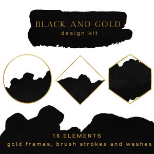 Black Watercolor Clipart - Black and gold- Watercolor brush clipart - dark clipart - geometric clip art - instant  - Commercial Use