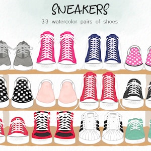 Watercolor Sneakers - shoes clip art - sneakers clip art - running shoes clipart - converse clipart - instant download - Commercial Use