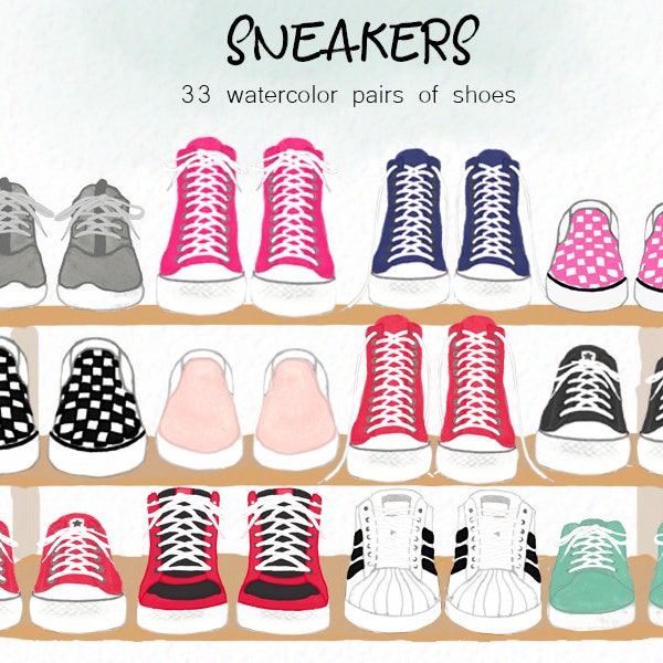 Watercolor Sneakers - shoes clip art - sneakers clip art - running shoes clipart - converse clipart - instant download - Commercial Use