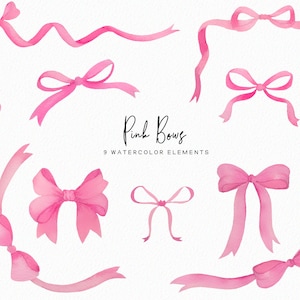 Handpainted Pink Watercolor Bows - Bow frames clipart - watercolor bows - girly clipart - pink bows -  download - Commercial