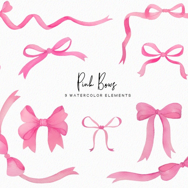 Pink Watercolor Bows - Bow frames clipart - watercolor bows - girly clipart - pink bows - instant download - Commercial use