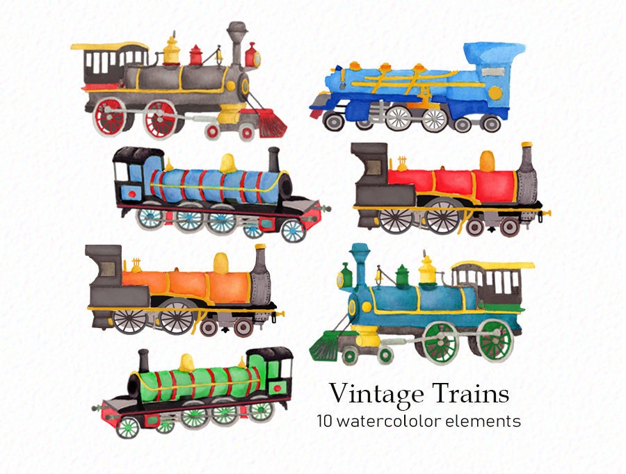 Vintage train clipart Watercolor trains vehicle clipart | Etsy