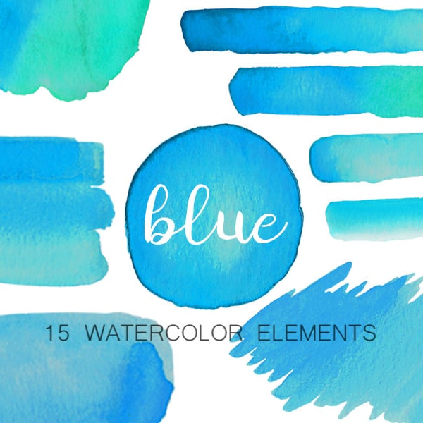 Blue and Green Watercolor Clipart - Water clipart - blue watercolor - brush strokes - watercolor splotches - summer clipart - Commercial Use