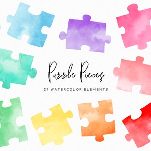 Handgeschilderde aquarel puzzelstukjes - puzzel clipart - aquarel spelletjes - puzzels clipart - regenboog abstracte aquarel - - Commercial