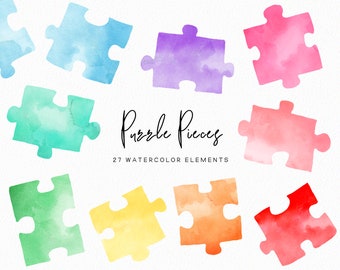 Pezzi di puzzle acquerello - clipart puzzle - giochi acquerello - clipart puzzle - acquerello astratto arcobaleno - download istantaneo - commerciale