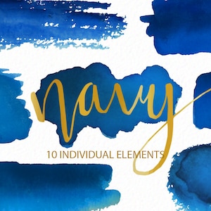 Handpainted Navy and Gold Watercolor - Blue Brush strokes - Watercolor brush clipart - wedding clipart - instant download - Commercial Use