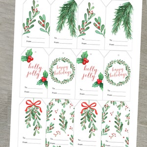 Printable Holly Jolly Gift Tags, Digital Christmas Gift Tags, Mistletoe ...