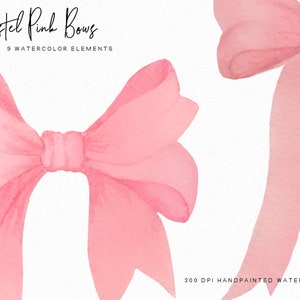 Pastel Pink Watercolor Bows Bow frames clipart watercolor bows girly clipart pink bows instant download Commercial use image 3