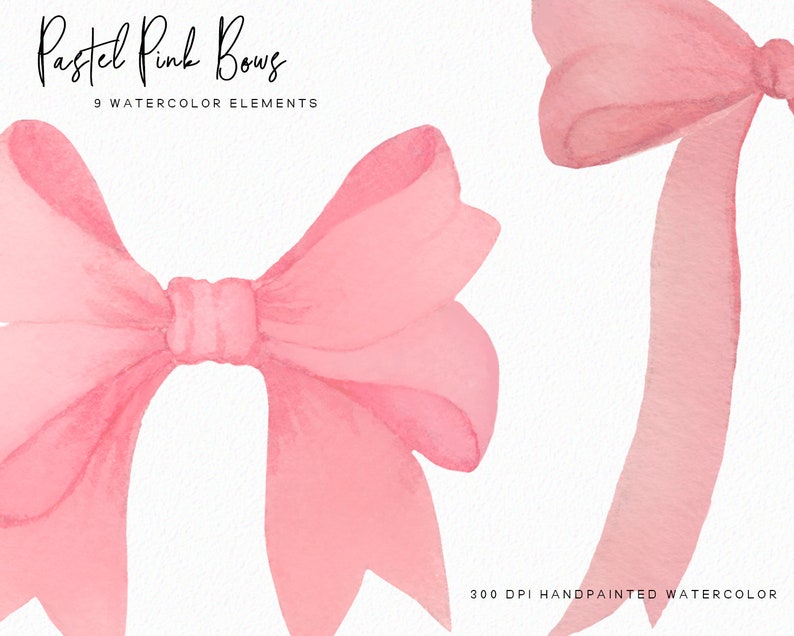 Pastel Pink Watercolor Bows Bow frames clipart watercolor bows girly clipart pink bows instant download Commercial use image 3