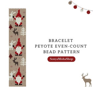 Christmas gnome bead bracelet peyote pattern pdf | xmas even peyote pattern |winter bead digital pattern|festive bead bracelet|reindeer bead