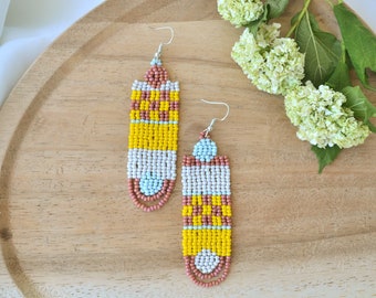 Abstract bead earrings|boho bead earrings|rectangle bead earrings|Color block bead earrings|seed bead bohemian earrings|long modern earrings