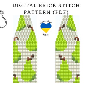 Pear bead earrings pattern pdf|brick stitch seed bead digital pattern|fruit bead earrings|pdf pattern download|Ukraine|ivory peyote scheme