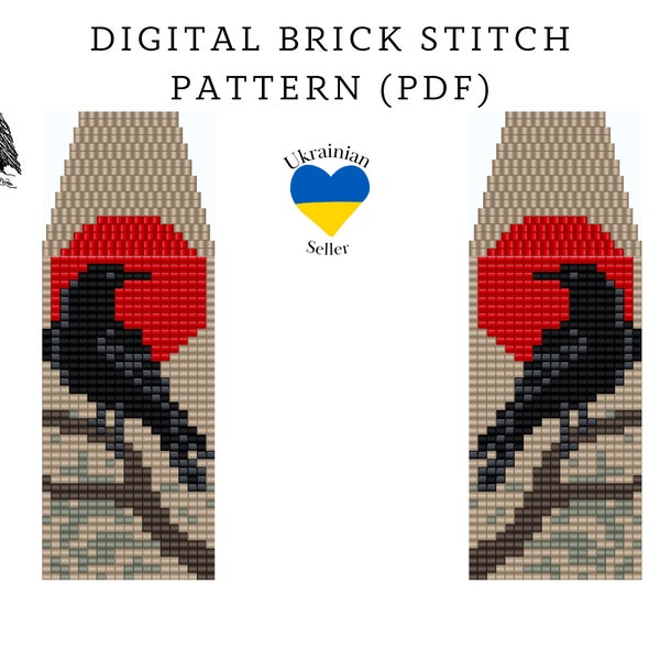 Moon raven bead earrings pattern pdf|brick stitch seed bead digital pattern|Crow bead earring|pdf bird pattern download|bead peyote scheme