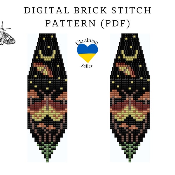 Mushroom moth bead earrings pattern pdf|flower brick stitch seed bead digital pattern|boho bead earrings|pdf pattern download|peyote scheme
