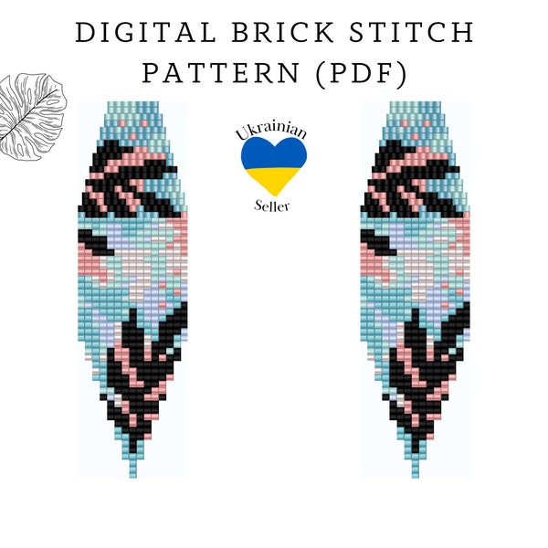 Abstract tropical leaf bead earrings pattern pdf|boho brick stitch seed bead digital pattern|bead earrings|pdf pattern download|peyote schem