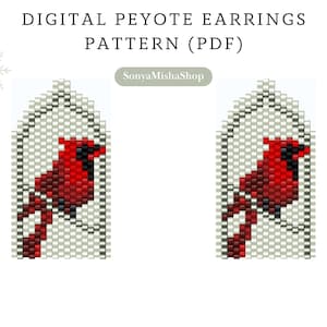Weihnachten rote Kardinal Perlen Ohrringe Muster pdf |Weihnachts Vogel Peyote Perlen Muster |Weihnachts Vogel Perlen Ohrringe |