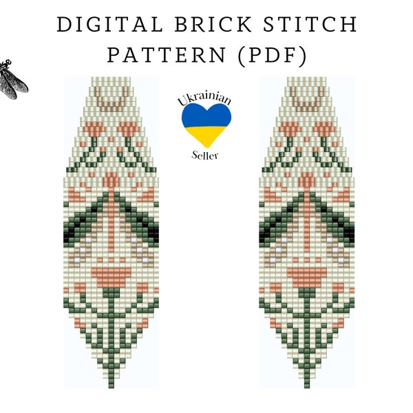 Dragonfly bead earrings pattern pdf|flower brick stitch seed bead digital pattern|boho bead earrings|pdf pattern download|peyote scheme