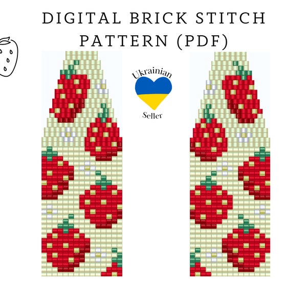 Strawberry bead earrings pattern pdf|brick stitch seed bead digital pattern|berry bead earrings|pdf pattern download|Ukraine|peyote scheme