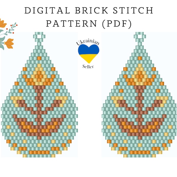 Folk tulip bead earrings pattern pdf|native floral brick stitch seed bead digital pattern|flower bead earring|pattern download|peyote scheme